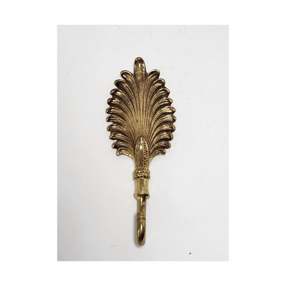 Towel Robe Hook Solid Brass Wall Mount Hollywood Regency Fan Ornate MCM VTG